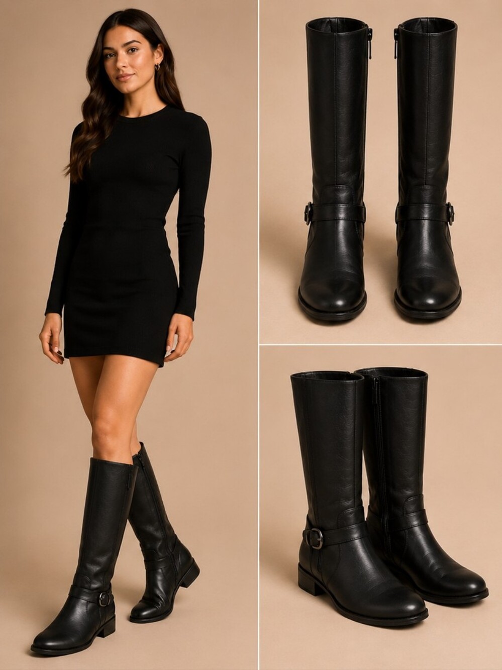 🍋‍🟩Franco Sarto 9 1/2 Womens Knee High Black Leather Boots With Buckle